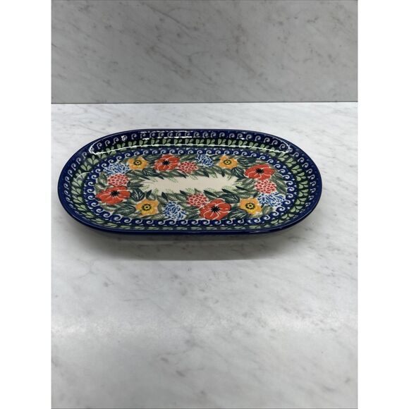 Unikat Polish Pottery Floral Creamer Pitcher And Honey Jar On Serving Tray - Picture 4 of 11